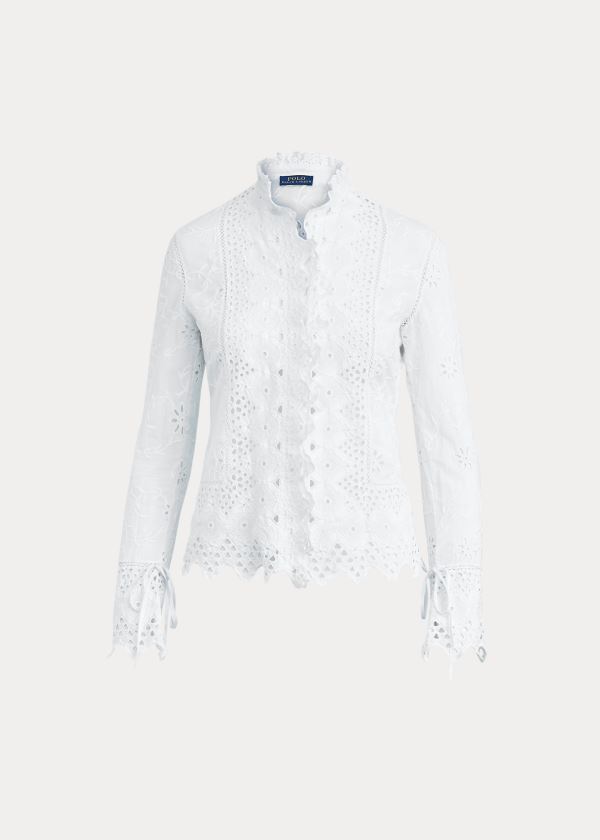 Women's Polo Ralph Lauren Embroidered Eyelet Shirts | 072356JQV